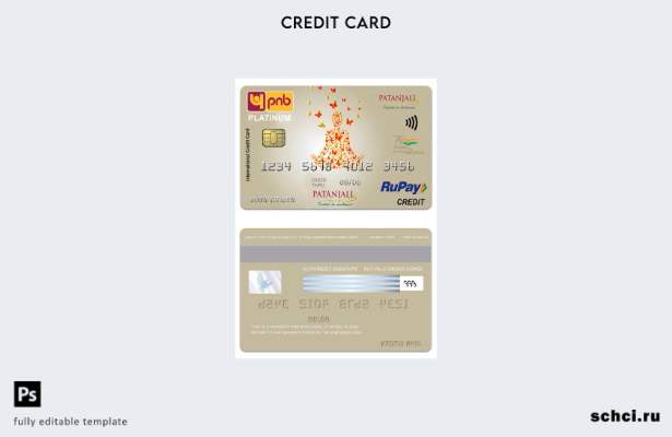 цифровая загрузка шаблона платиновой кредитной карты India PNB Bank Patanjali Ru